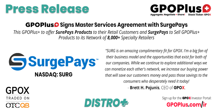  GPOPlus+ Signs Master Services Agreement with SurgePays