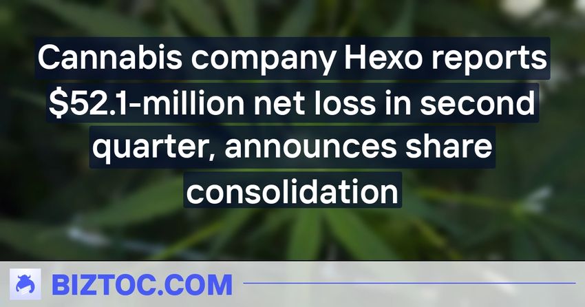  Cannabis company Hexo reports $52.1-million net loss in second quarter, announces share consolidation