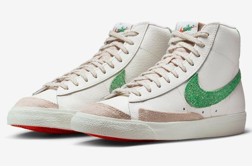  This Nike Blazer Mid Features Green Suede and Orange Accents