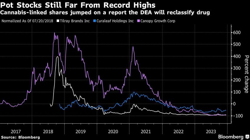  Pot Stocks Surge on Report DEA Set to Reclassify Marijuana